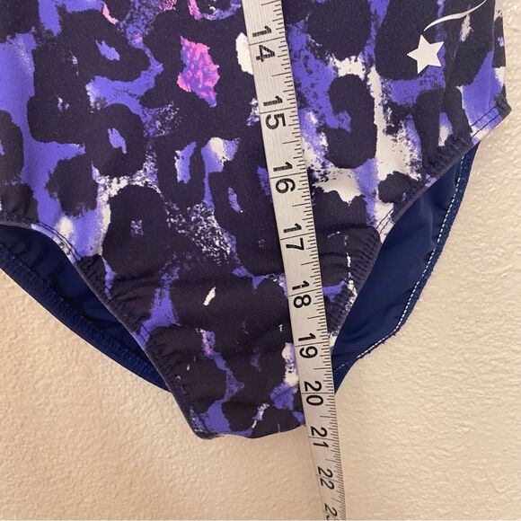 Destira elite gymnastics tank blue sleeveless animal print leotard large child L - Picture 6 of 7